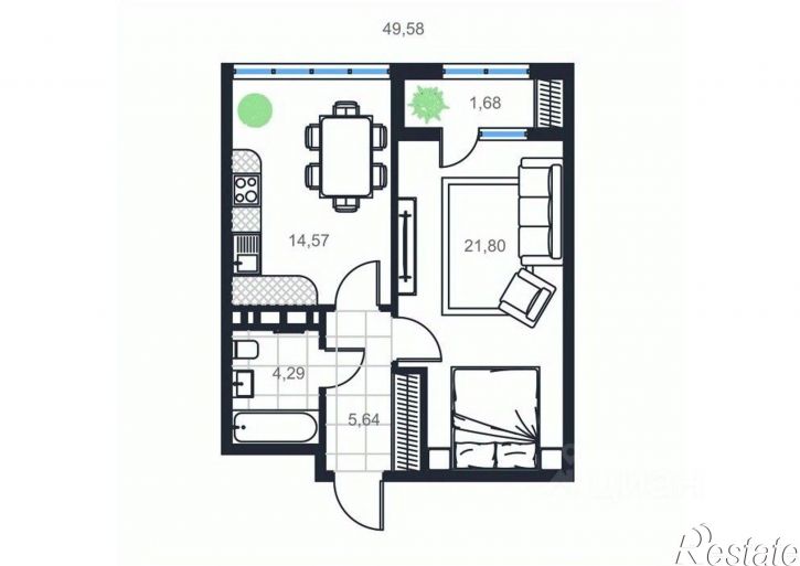 1-комн квартира в новом доме проспект Акулиничева