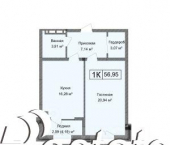 1-комн, 56 кв м, этаж 6/9 улица Алферова, 2/6